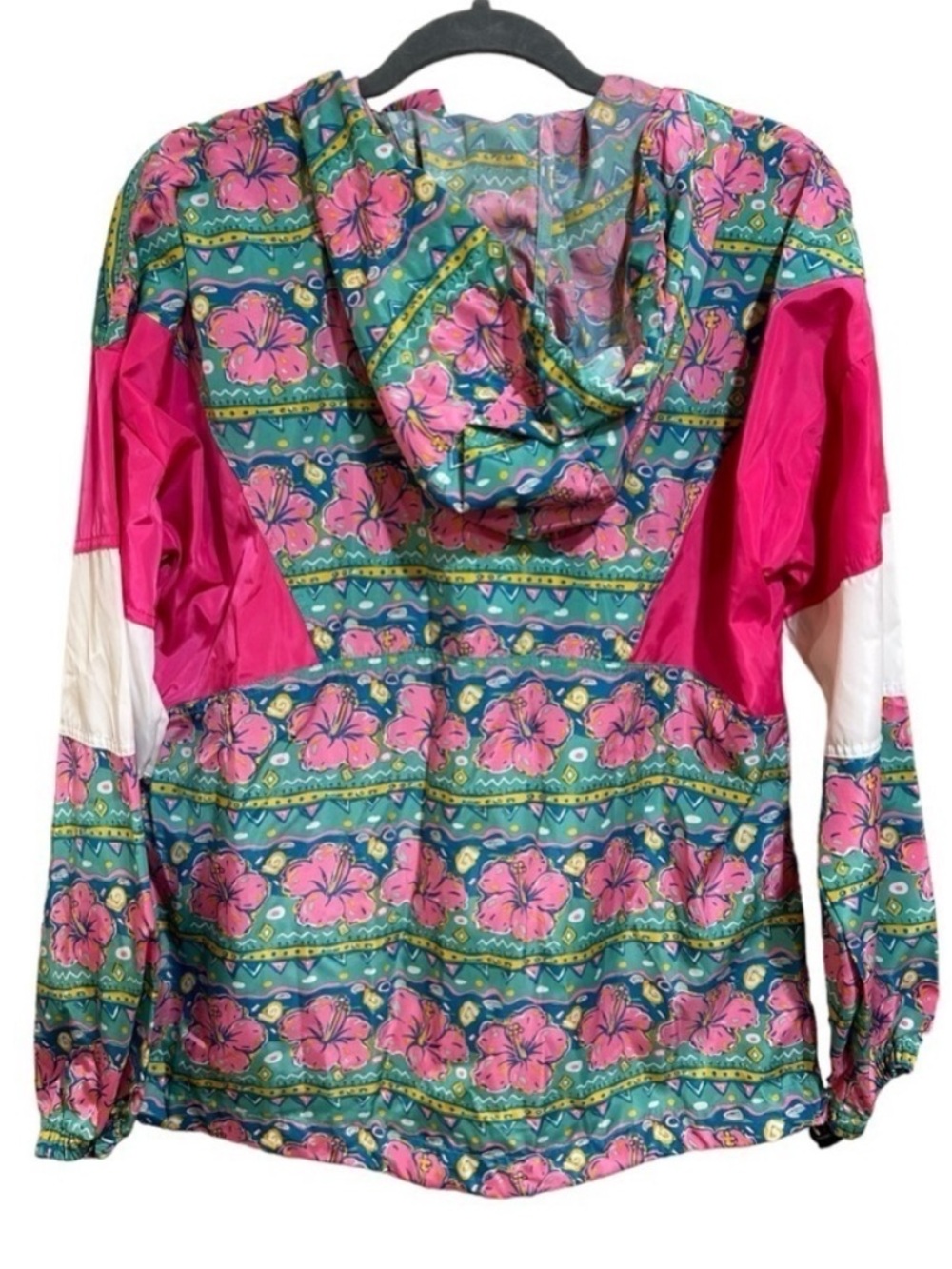 Simply Southern Retro Hibiscus Raincoat Pullover Hoodie Pink Green Small NWT - Picture 4 of 11